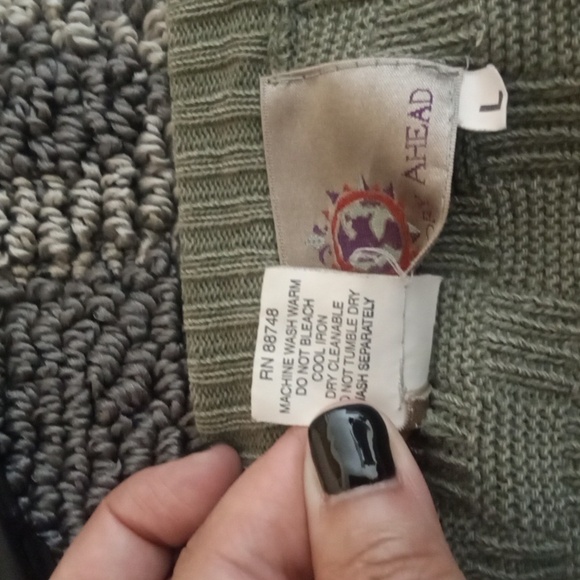 The Territory Ahead Green V-Neck Sweater Made In Italy Cotton Mens Large - Picture 5 of 8